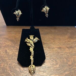 Vintage Tortolani Scepter Brooch/Clip Earrings